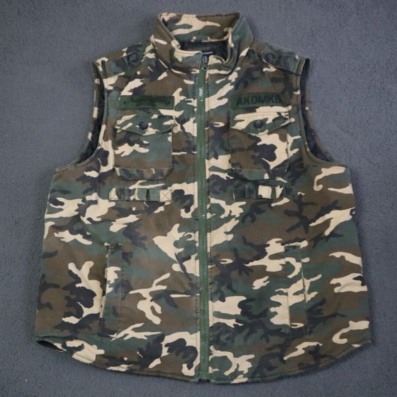 Vintage Akademiks Military Vest Mens L Green Camo AKDMKS Graphic Cotton Blend - Picture 1 of 10